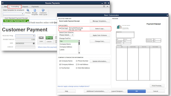 Customize and format payment receipts